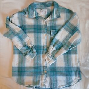 Womens Size 13-14 / 164 Soft Flannel Green & White Plaid Button Down Shirt